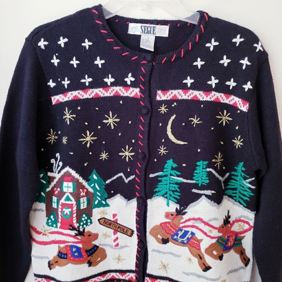 Vintage Segue Black Christmas Theme Cardigan Sweater - Picture 2 of 12